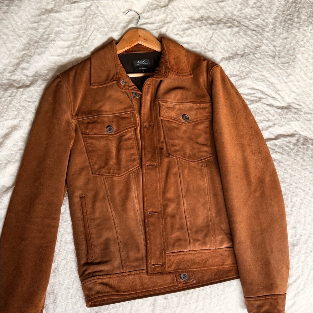 A.P.C. Men's Tan Suede Shirt Jacket